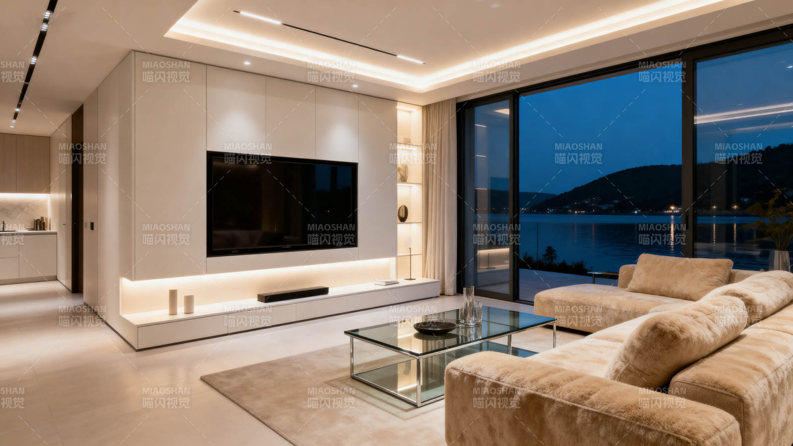 现代客厅夜景图片