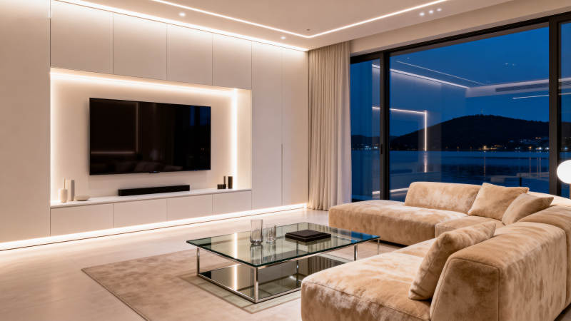 现代客厅夜景图片