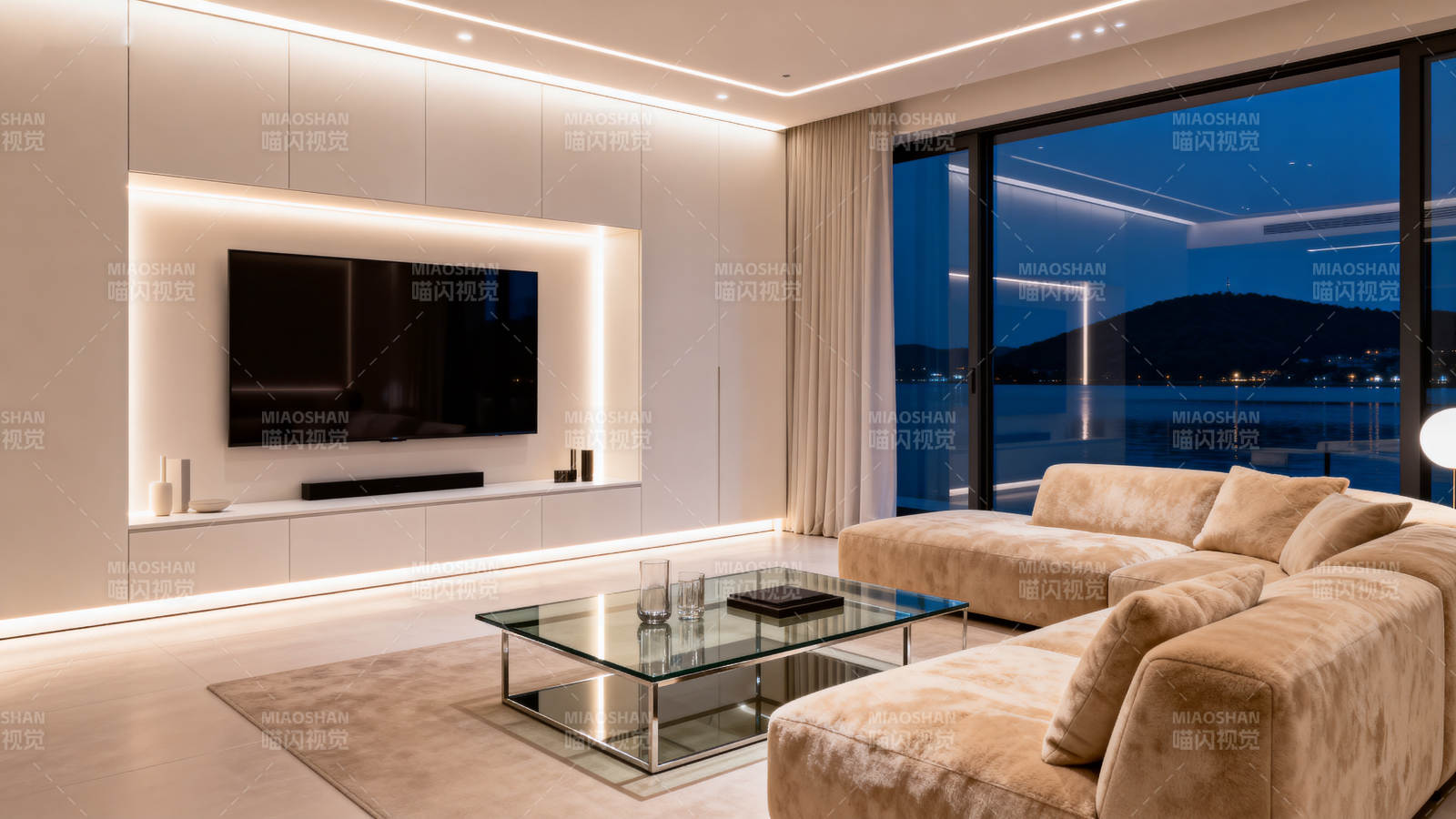 现代客厅夜景图片