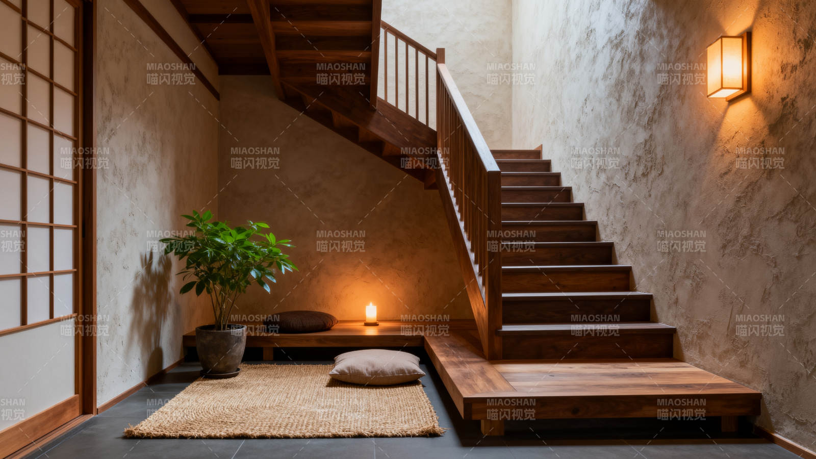 日式楼梯间静谧一角图片
