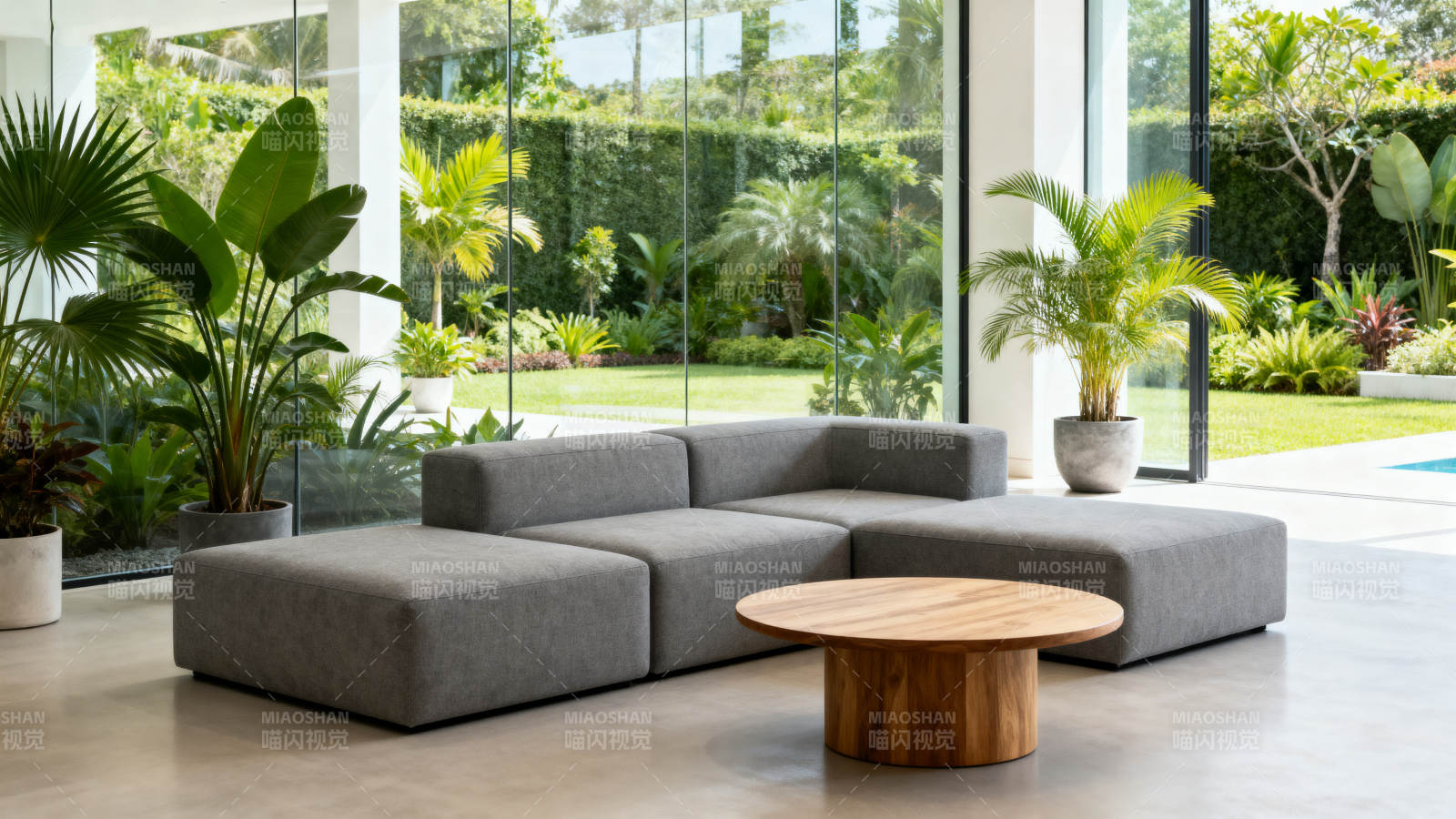 现代客厅绿植环绕图片