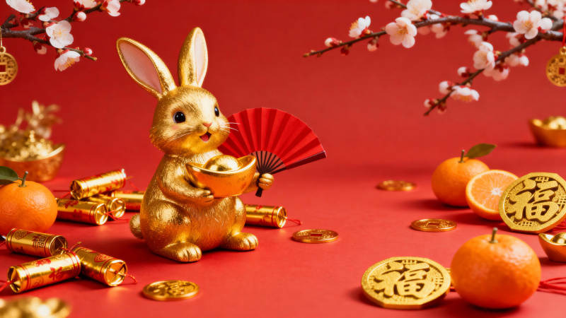 金兔迎春福满堂图片