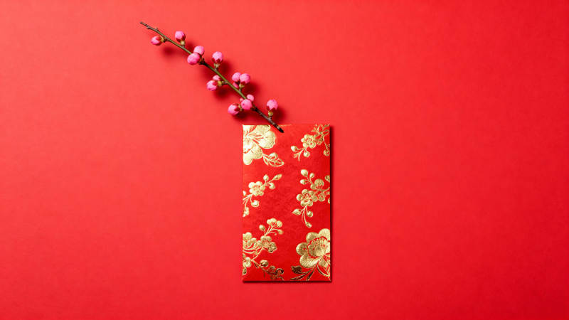 红底金花迎新春图片