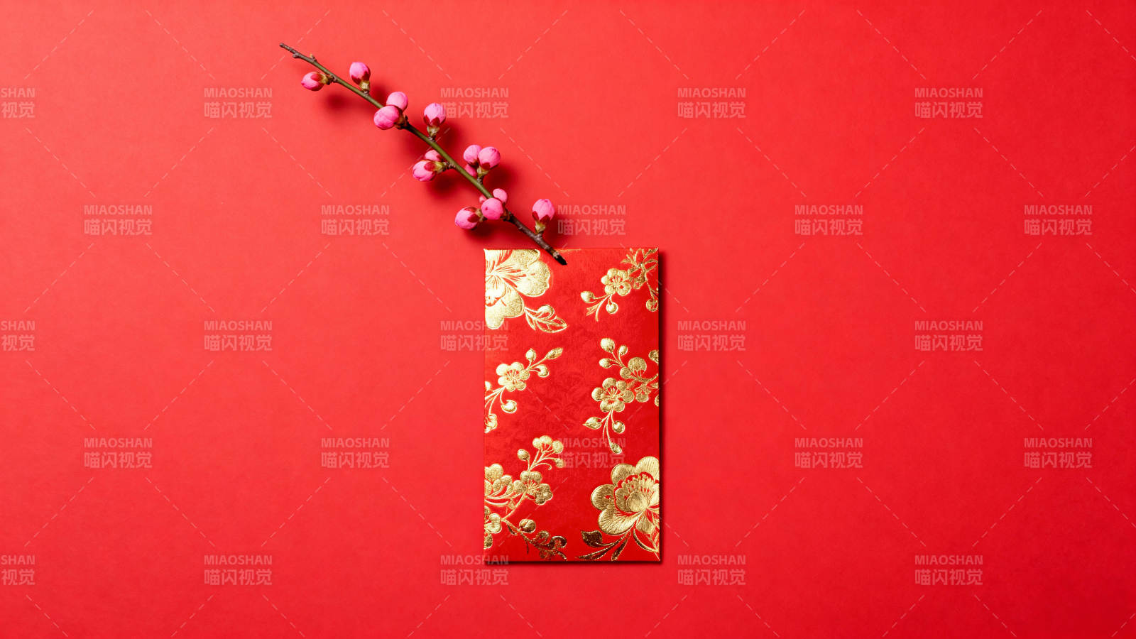 红底金花迎新春图片