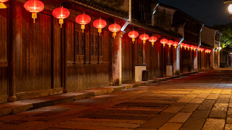 古街夜景红灯笼图片