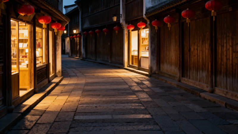 古街夜景 红灯映照图片