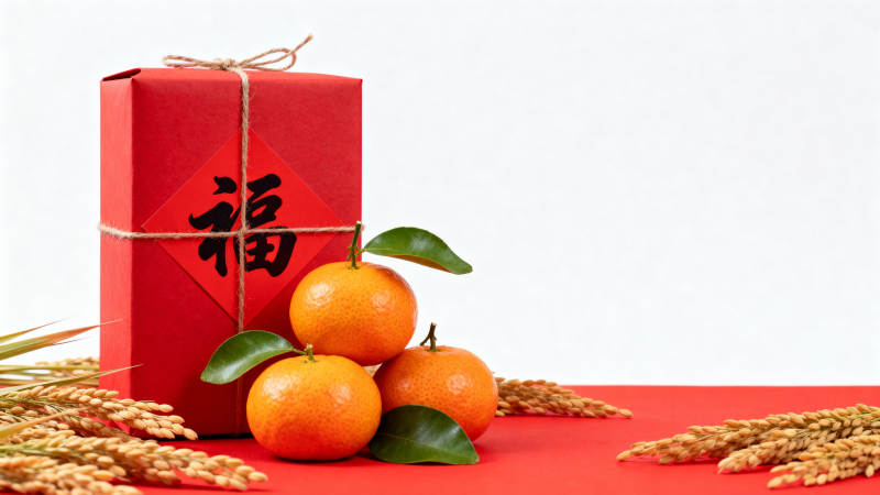 福字礼盒与柑橘图片