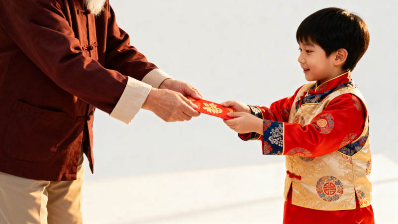 长辈递红包给小孩图片