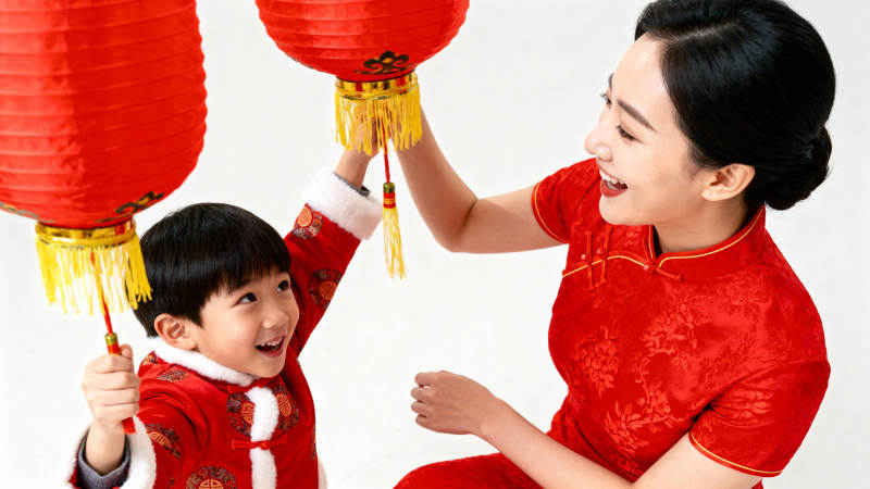 母子共庆春节图片