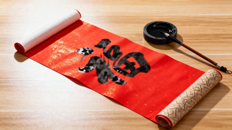 福字卷轴书法图片
