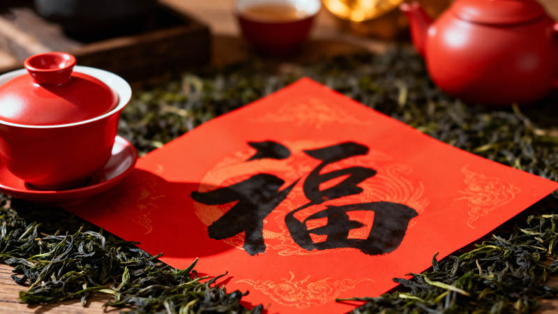 福字茶香迎新春图片