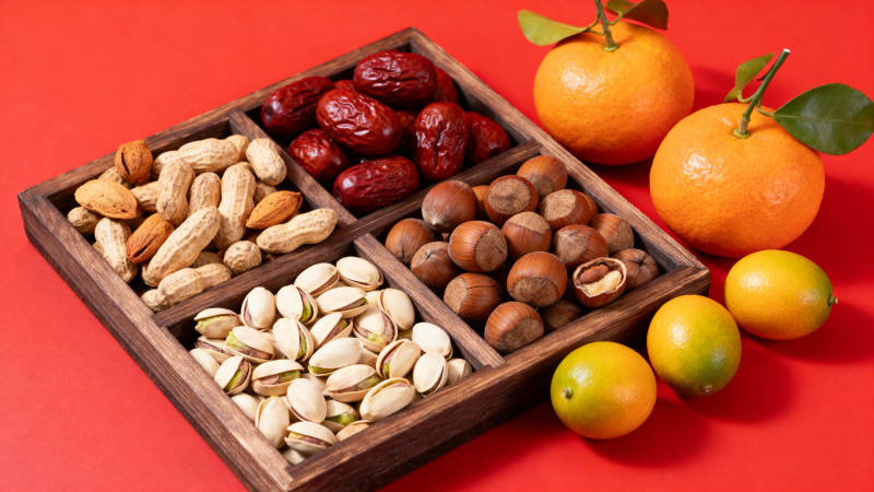 坚果与柑橘果盘图片