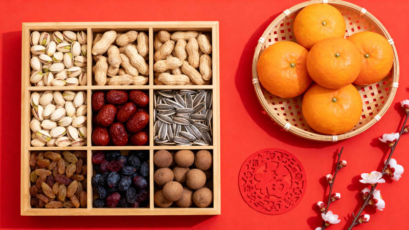 年货坚果与橙子图片