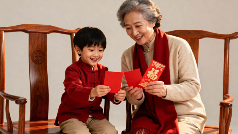 祖孙共庆春节图片