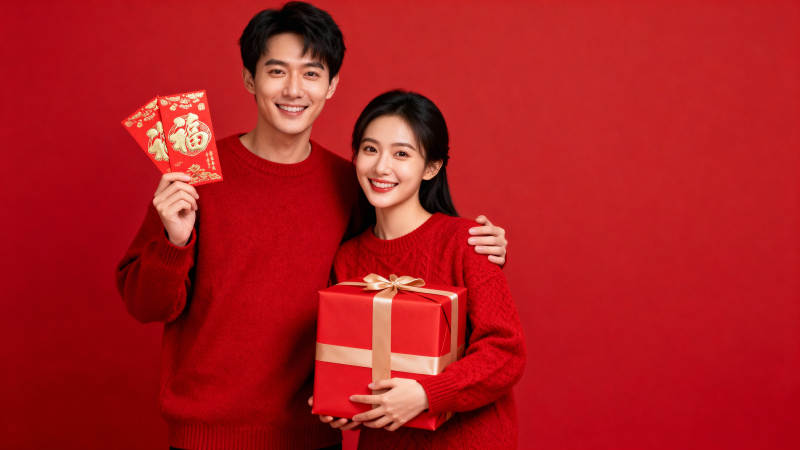 新年喜庆 红衣情侣图片