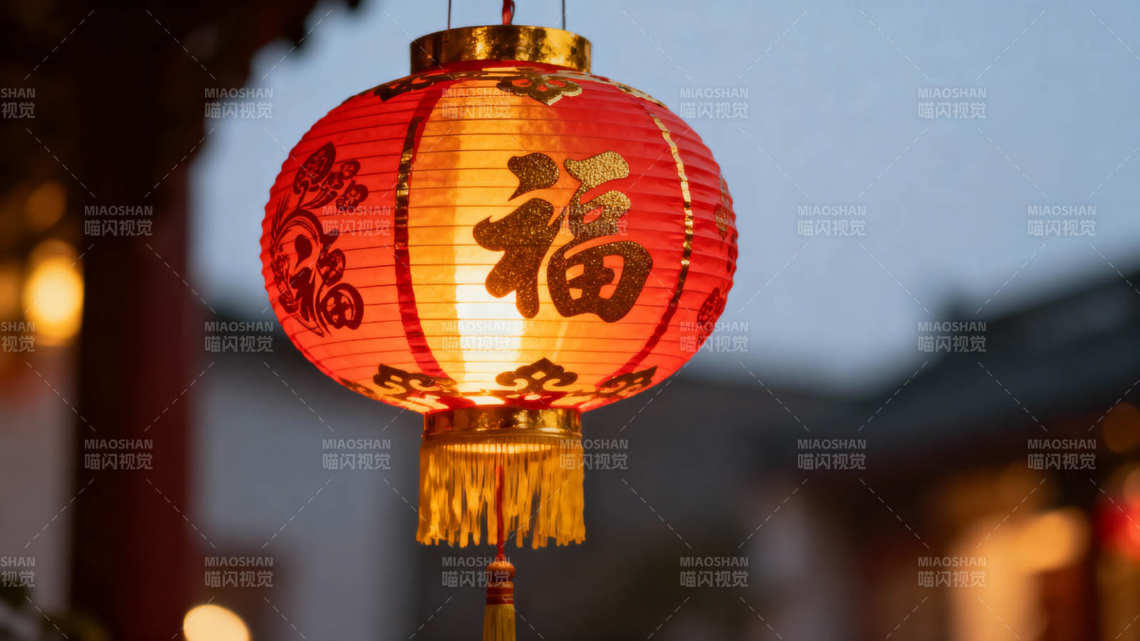 福字灯笼夜景图片