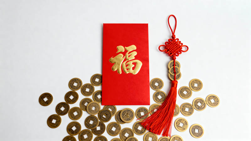 福字红包与古币图片