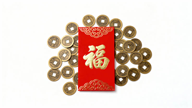 福字红包与古币图片