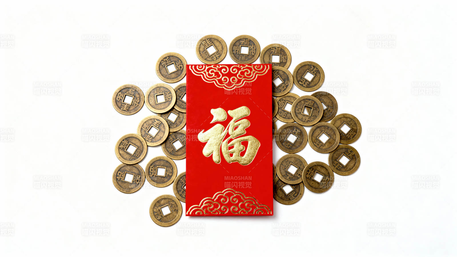 福字红包与古币图片