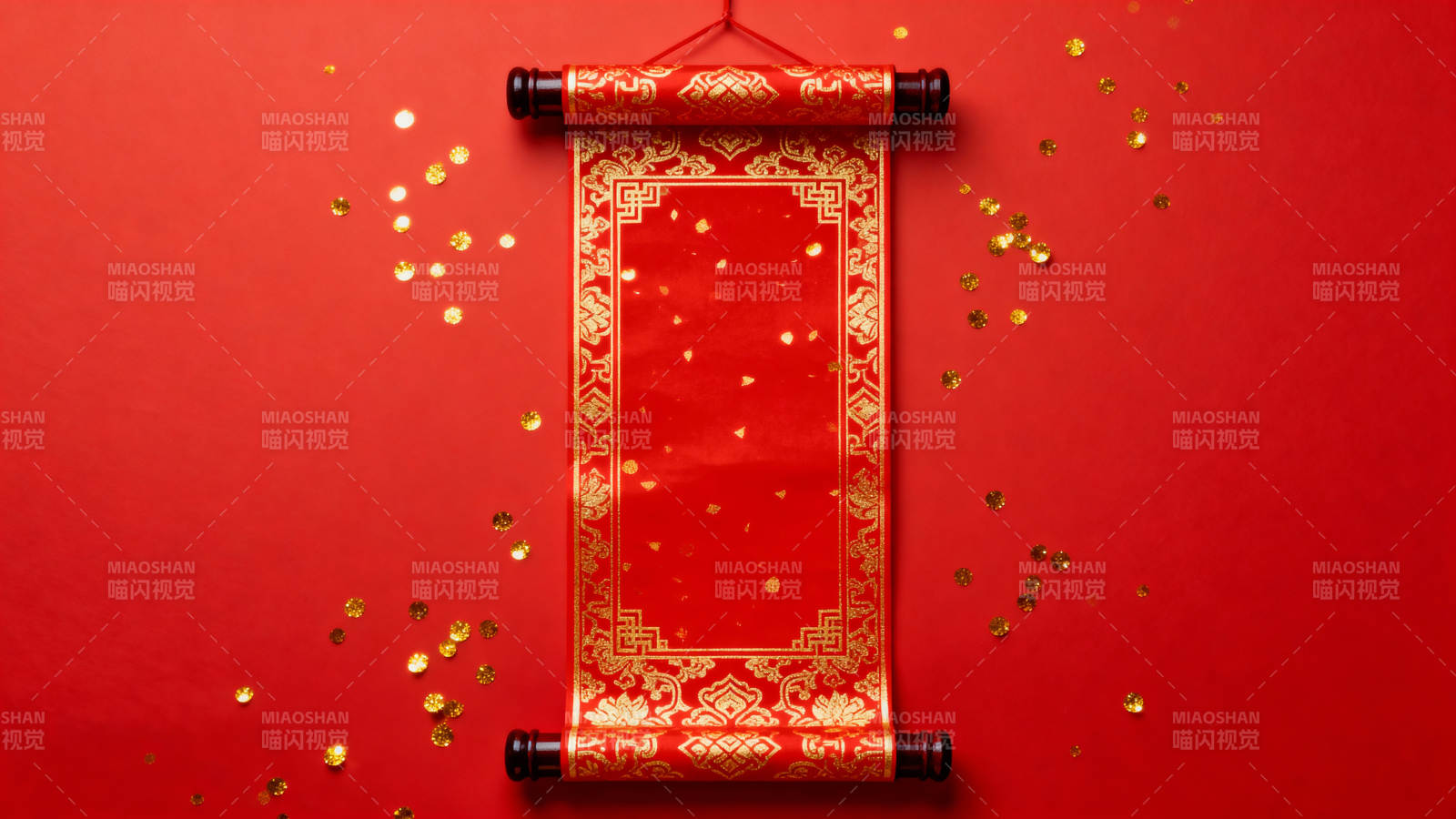 红底金边卷轴装饰图片