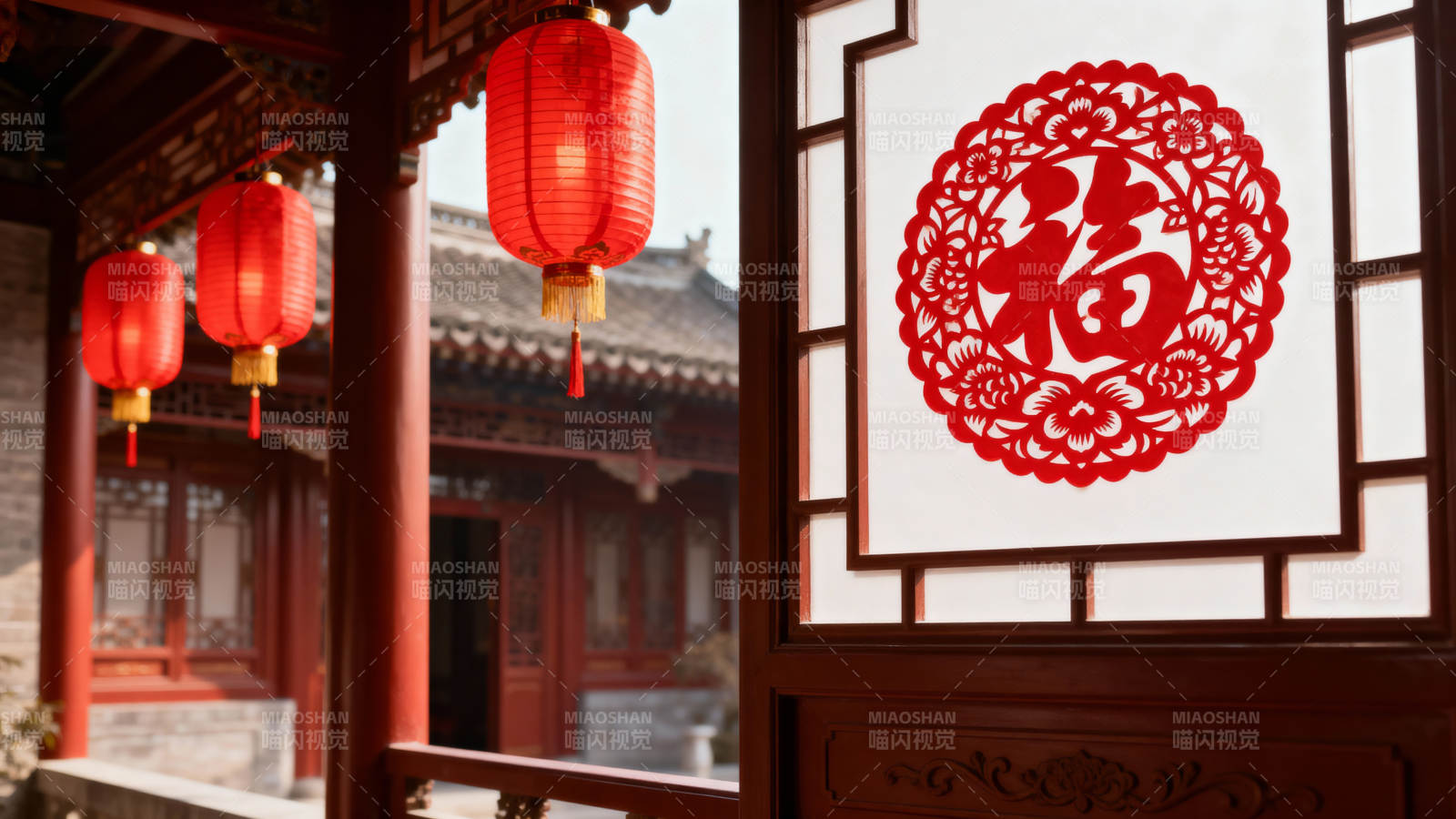 福字窗花迎新春图片