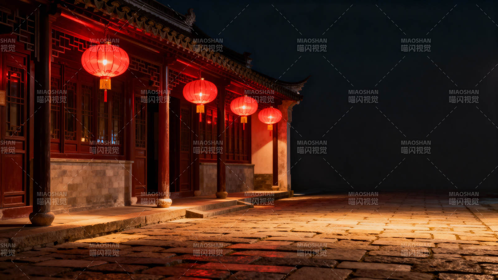 夜灯映古廊图片