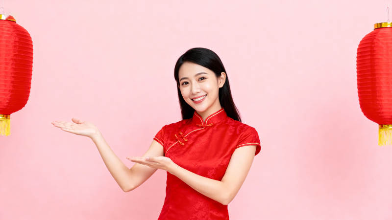 喜迎新春 红衣女子图片