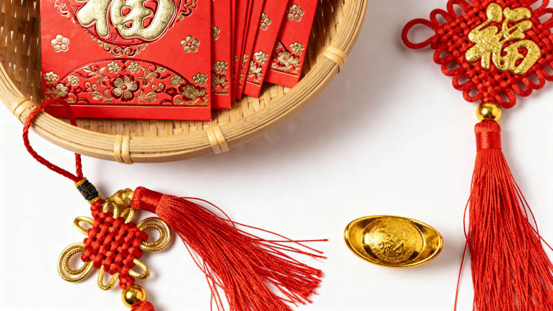 春节红包与福字装饰图片