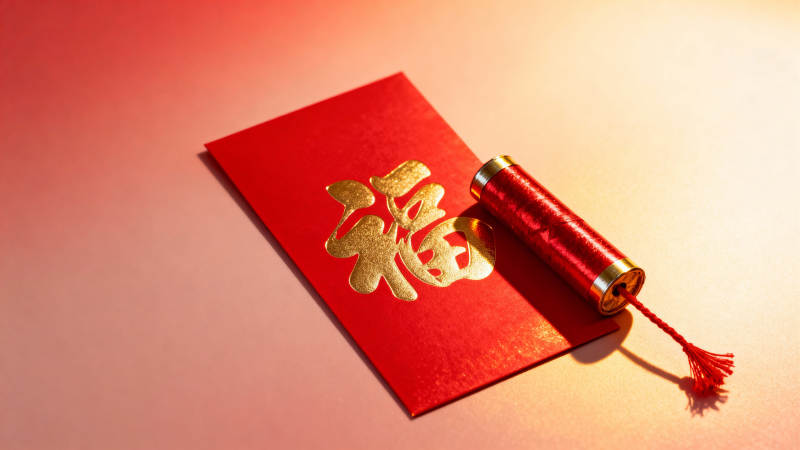 福字红包与鞭炮图片