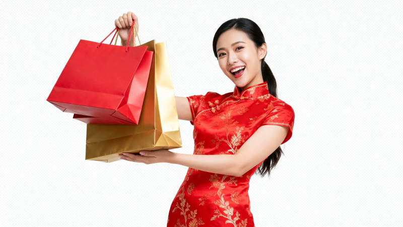 喜庆购物 红衣女子图片