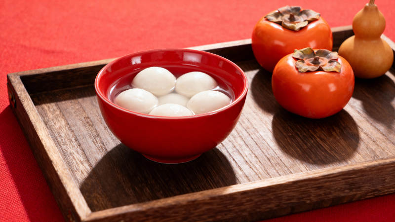 柿子与汤圆静物图图片