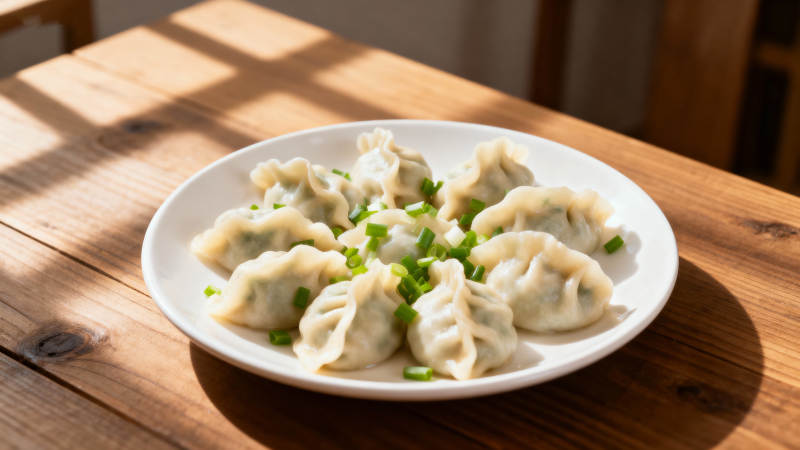 美味饺子配葱花图片