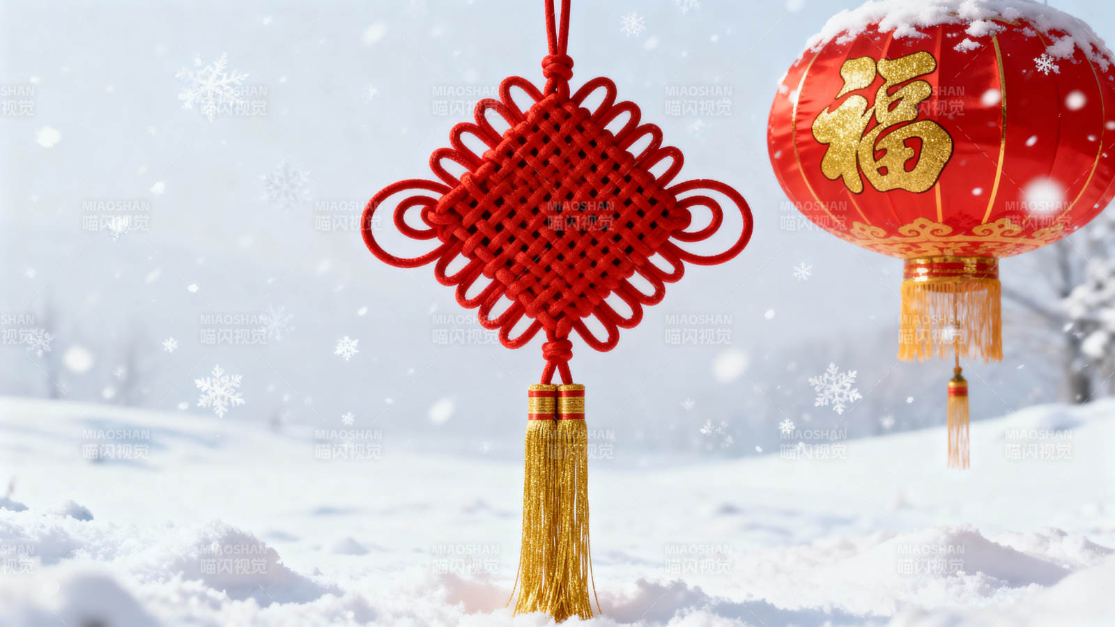 雪中红灯笼图片