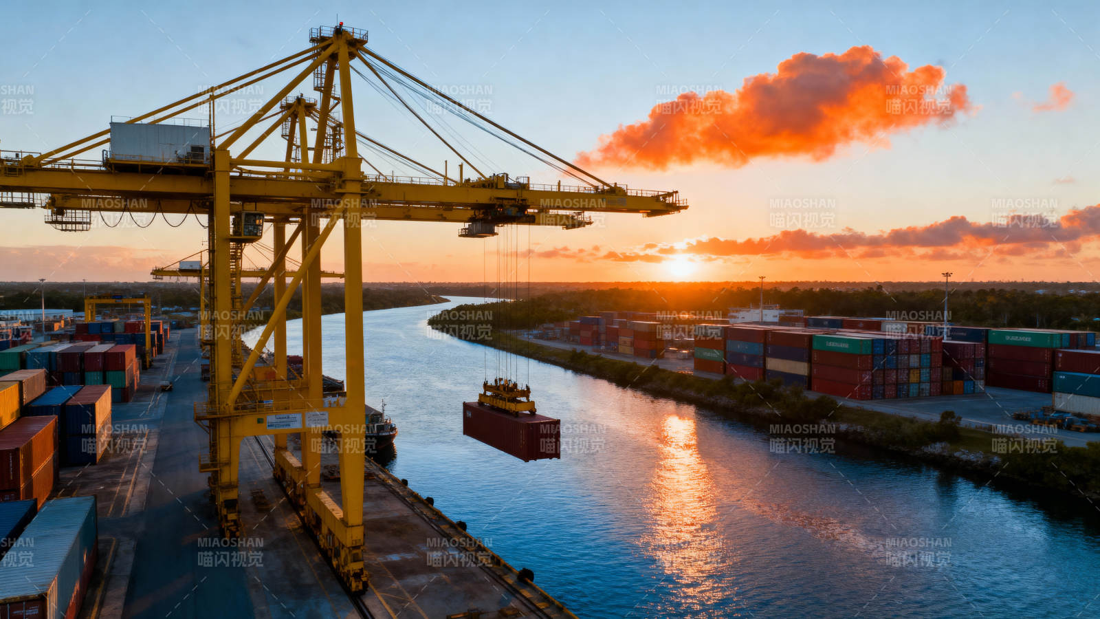 港口日落集装箱图片