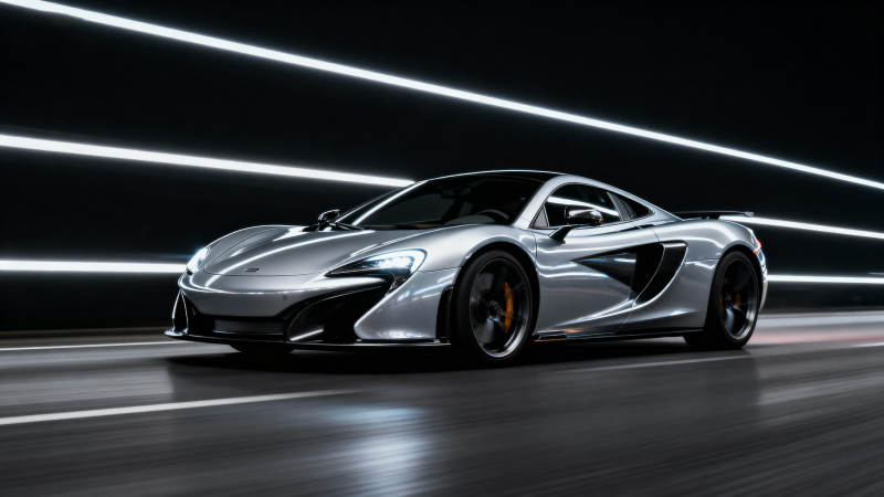 银色超跑疾驰夜路图片