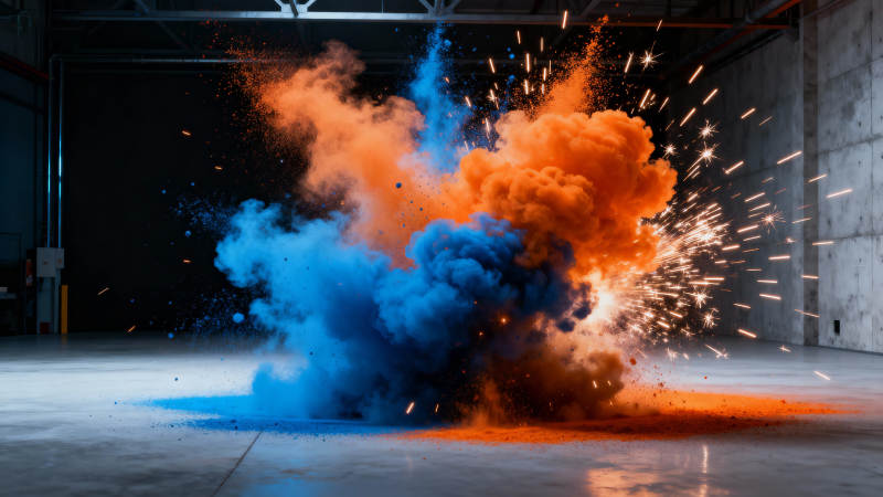 蓝橙烟雾爆炸瞬间图片