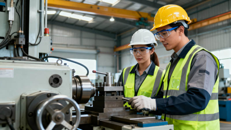 工厂工人操作机床图片