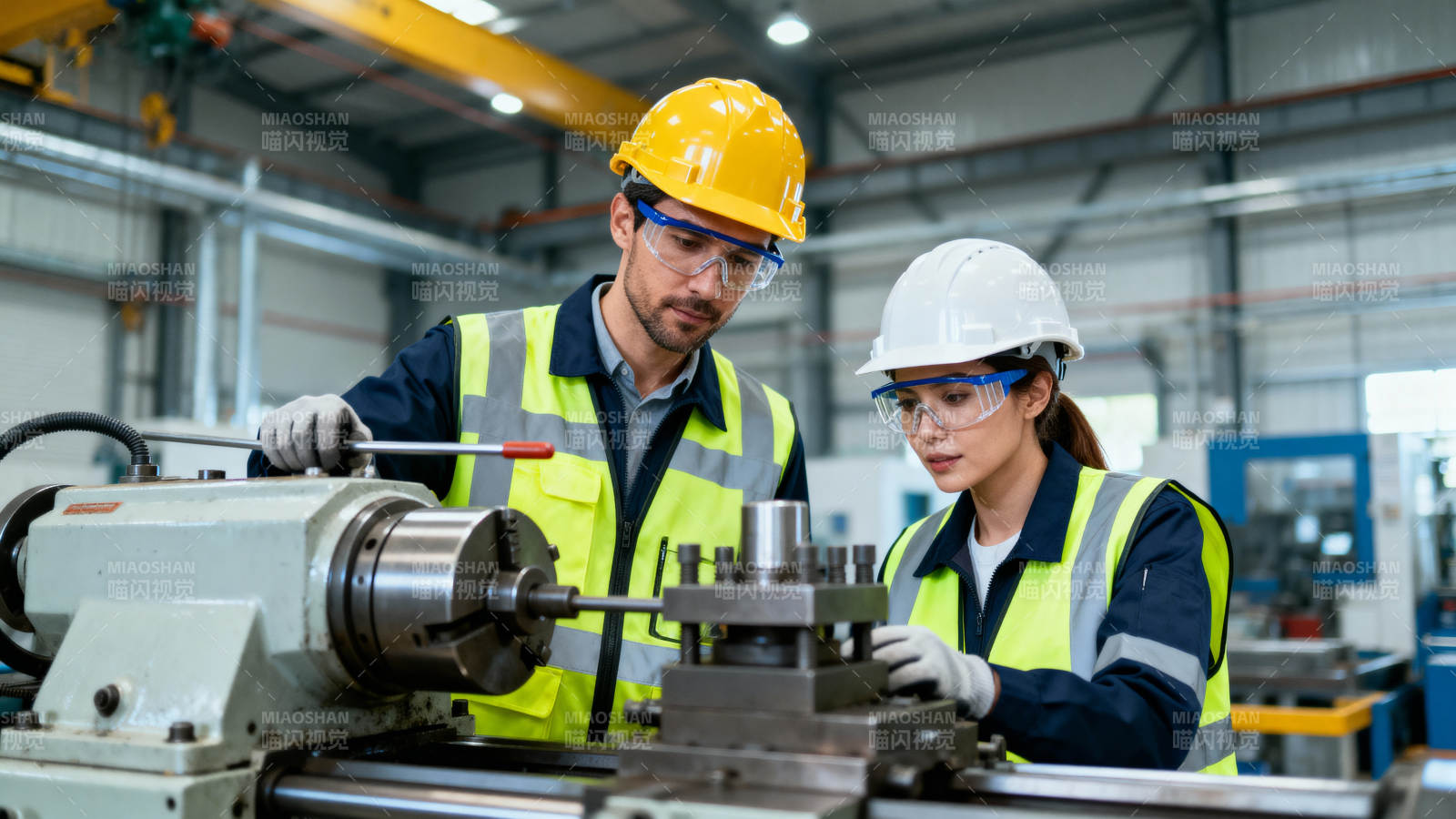 工厂工人操作机床图片