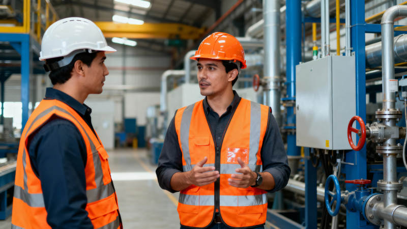 工厂工人交流工作图片