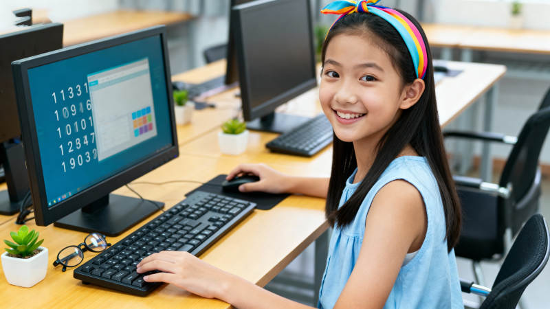 小女孩学编程图片