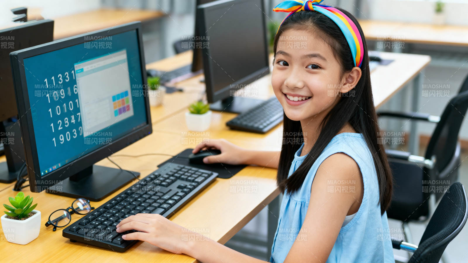 小女孩学编程图片