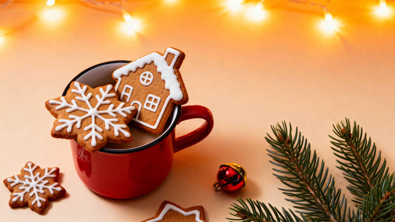 圣诞姜饼与热饮图片