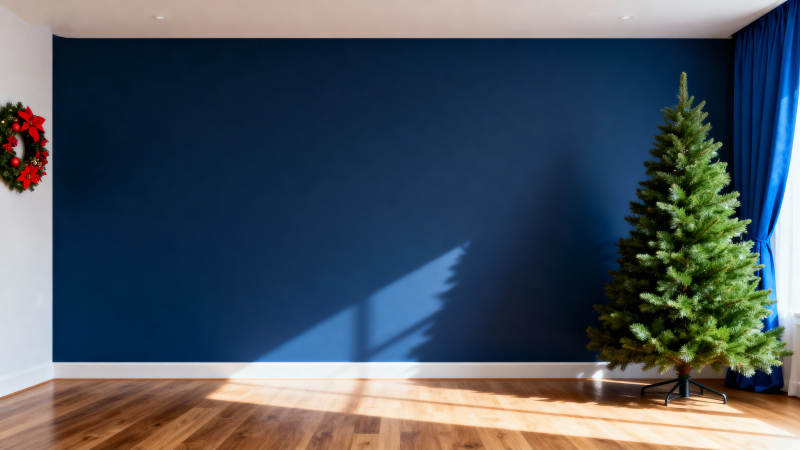 圣诞树与深蓝墙图片