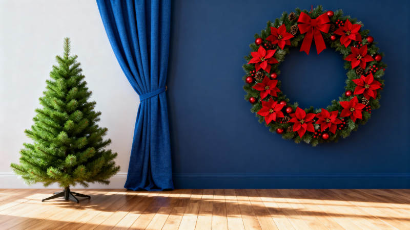 圣诞树与花环装饰图片