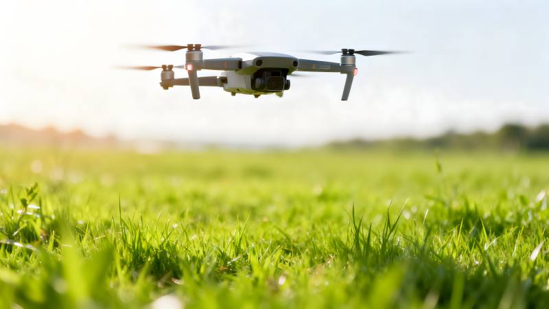 无人机飞越绿草地图片