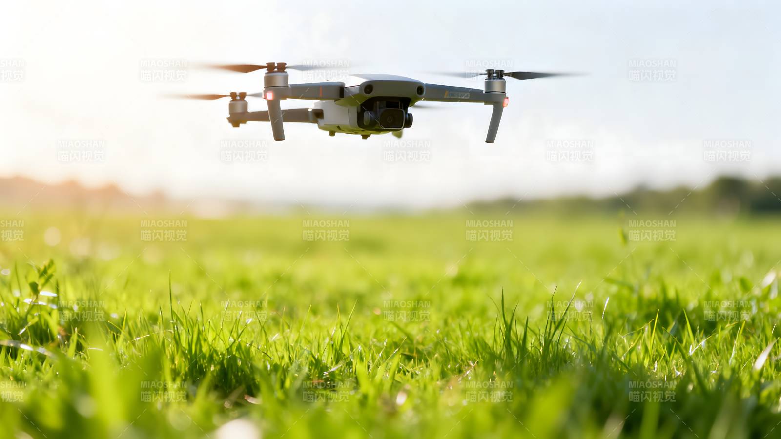 无人机飞越绿草地图片