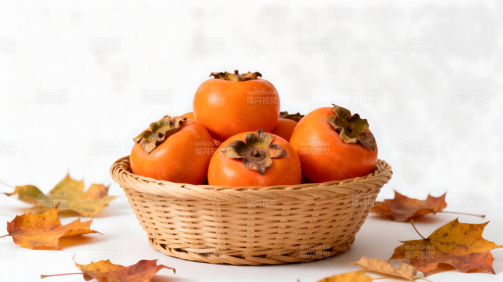 秋日柿子篮图片