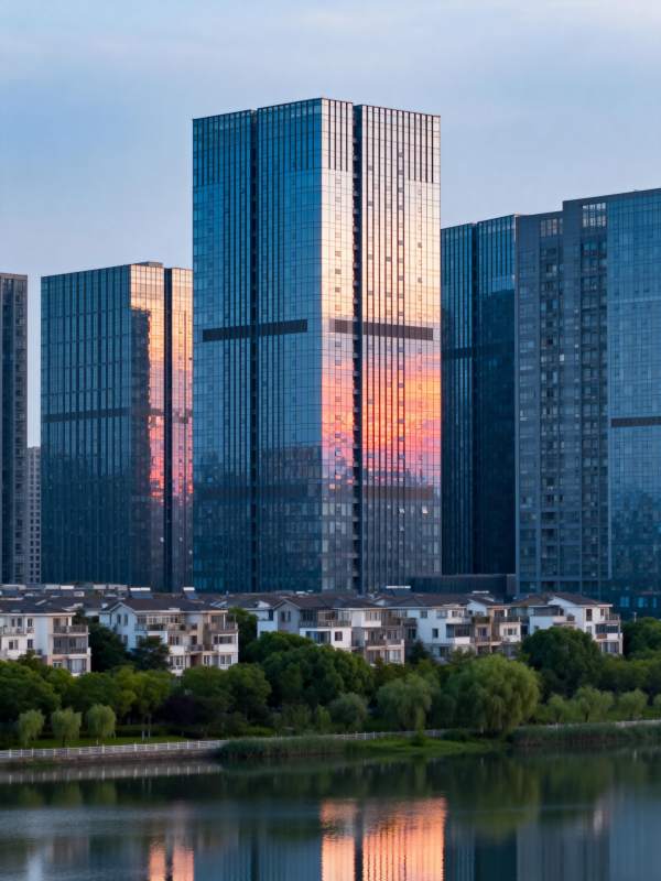 城市暮色倒影图片