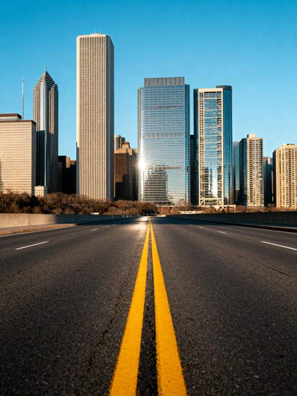 城市天际线与空旷公路图片