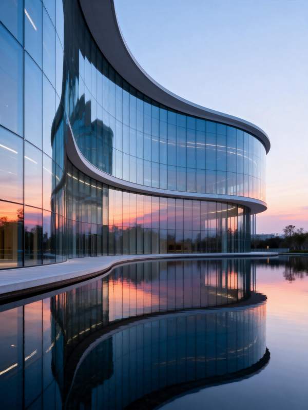曲面玻璃建筑倒影图片